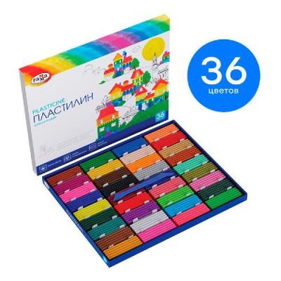 Пластилин Гамма "Классический", 36 цветов, 720г, со стеком, картон. упаковка