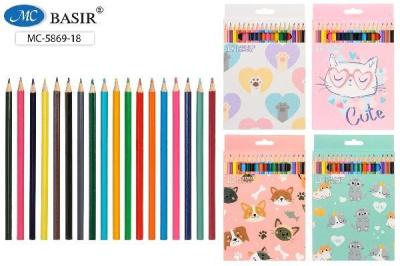 Набор цветных карандашей:"Кошки",деревянные;шестигранный корпус;цв. упаковка с рис./ассорти/ 18 цв