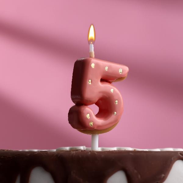 Свеча в торт "Клубничная глазурь", цифра "5", розовая   7003962