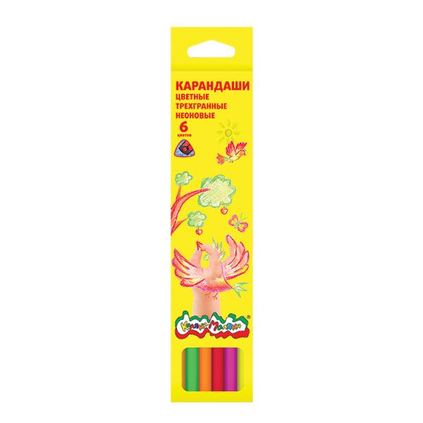 Набор цветных карандашей  6цв. Каляка-Маляка,трёхгранные с заточкой,неоновые