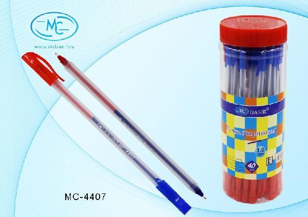 Шариковая ручка: 2-сторонняя /красный и синий цвет/, одноразовая, удлинённый, пластиковый тонированн