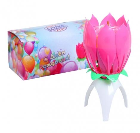 Свеча для торта музыкальная "Тюльпан", розовая, 12×5 см 252694