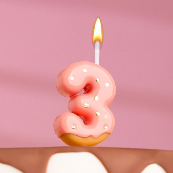 Свеча в торт "Клубничная глазурь", цифра "3", розовая   7003960