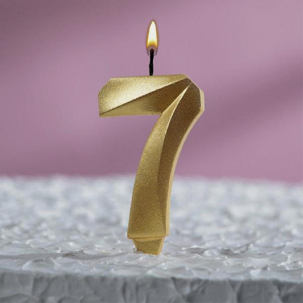 Свеча в торт "Грань", цифра "7", золотой металлик 5928491