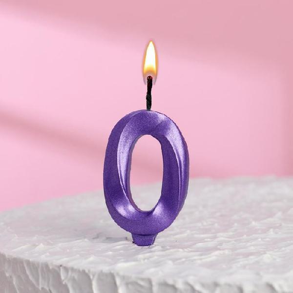 Свеча в торт "Грань", цифра "0", фиолетовый металлик, 7.8 см 6536349