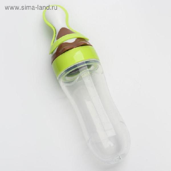 Бутылочка для кормления, силиконовая, с ложкой, 90 мл, цвет зеленый   4780649