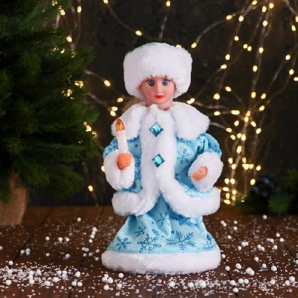 Снегурочка "Пуговка ромбик" с подсветкой, двигается, 30 см, голубой 3555342