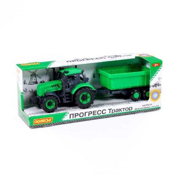 Трактор "Прогресс" с прицепом инерционный (зеленый) (в коробке)