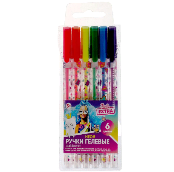 Ручки гелевые БАРБИ неон, 6 цветов, barbie extra Умка в кор.6*24наб GPN-68051-BRB