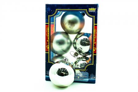 Набор из 6 шаров 7см,серебро с под.упаковке,матовые глянцевые