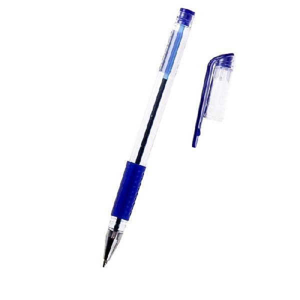 Ручка шариковая 0,5мм синяя, корпус прозрачный с резиновым держателем (штрихкод на штуке) 129468