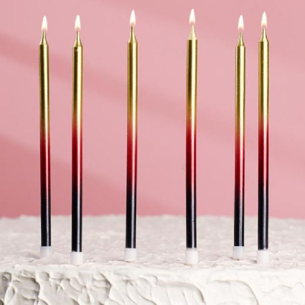 Свечи в торт "Ройс. Градиент", 6 шт, высокие, 13 см, чёрный, бордовый, золотой 5060039