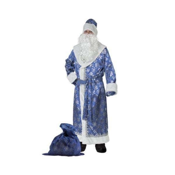 Карн.костюм "Дед  Мороз сатин"кпасный шуба,шапка,пояс,варежки,борода,мешок(д/взр)р.54-56
