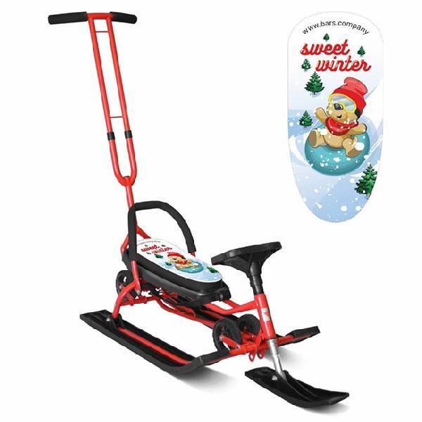 Снегокат "Snowkat" 111 "Mobile" с Т-образным толкателем и колесной базой (Sweet winter красный)