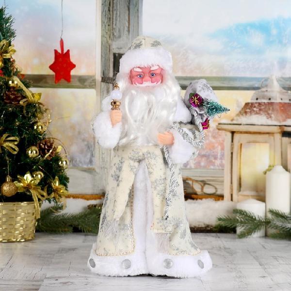 Дед Мороз "В белой шубке с подарками" двигается, с подсветкой, 38 см 3555405