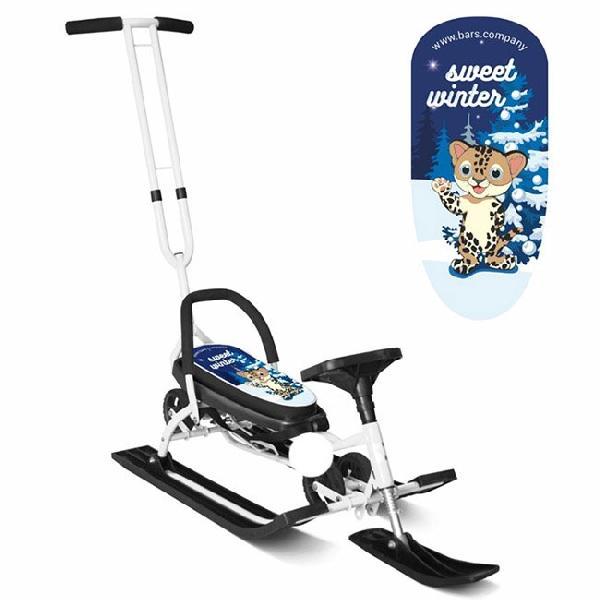 Снегокат "Snowkat" 111 "Mobile"с Т-образным толкателем и колесной базой (белый)