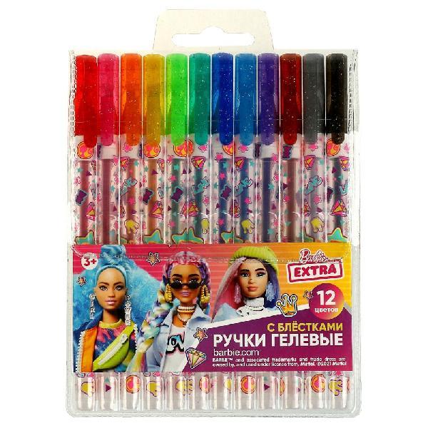 Ручки гелевые БАРБИ с блёстками, 12 цветов, barbie extra Умка в кор.6*12наб GPG-65315-BRB