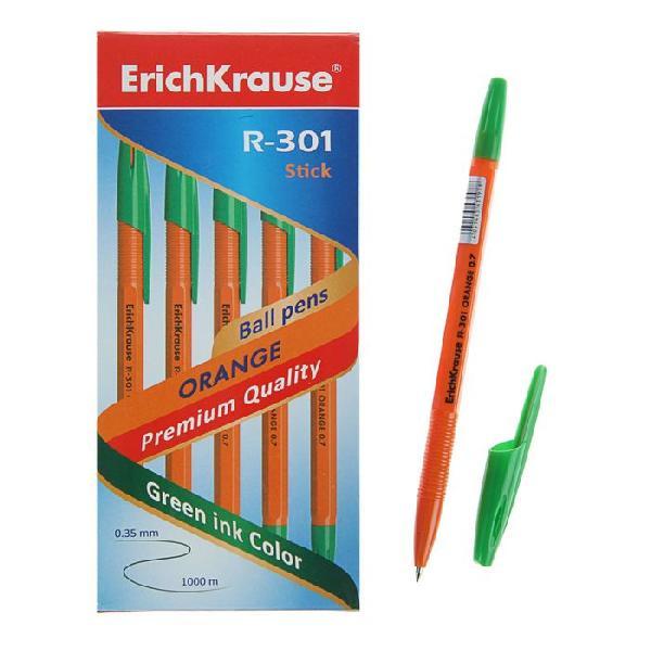 Ручка шариковая Erich Krause R-301 Orange Stick узел 0.7мм, чернила зелёные 43197 2498311