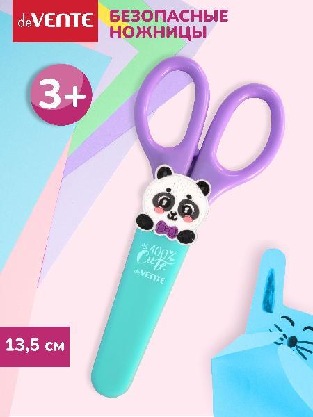 Ножницы детские "deVENTE. 100% Cute.Panda" 13,5см, пластик.кольца , защит.футл,блистер  8010012