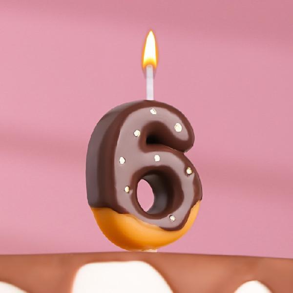 Свеча в торт "Шоколадная глазурь", цифра "6" ,7 см  7003953