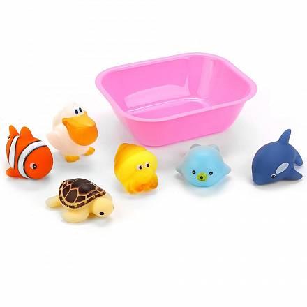 Набор игрушек для купания "Играем вместе"6 вод.обитателей+ лоток в сетке