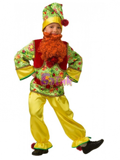 Карнавальный костюм «Гномик сказочный» (рубаха с жилетом, брюки, колпак, пояс, борода), размер 28