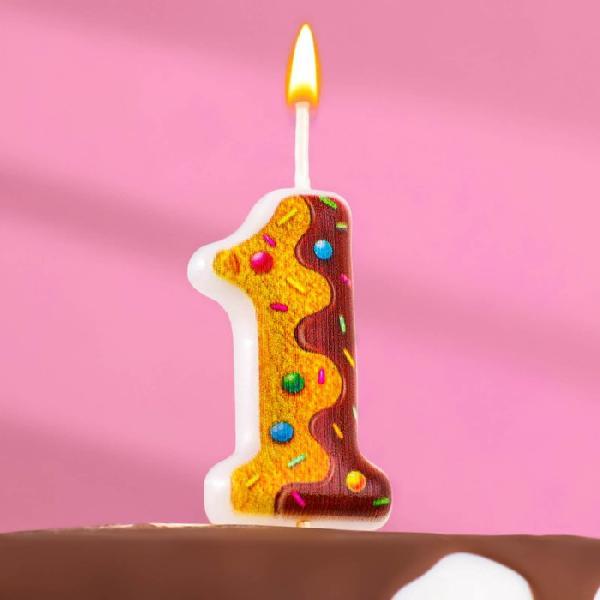 Свеча для торта "Печенье с шоколадной глазурью", цифра 1, 9,5 см 9177662