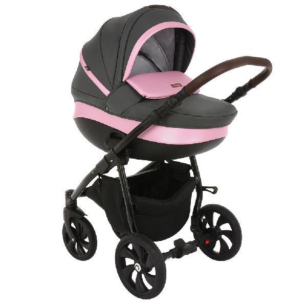 TUTIS Коляска 2в1 Nanni короб+прогулка (серый+кожа пудра)черная рама(гель)