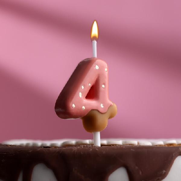 Свеча в торт "Клубничная глазурь", цифра "4", розовая   7003961