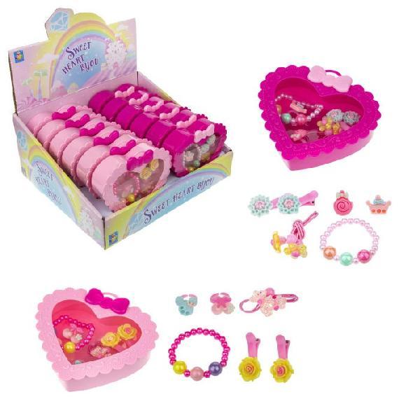 1TOY наб.украш."Sweet heart Bijou" в шкатулке колечко, браслет, заколочка, 2 резинки,13*11,5см, 12 ш