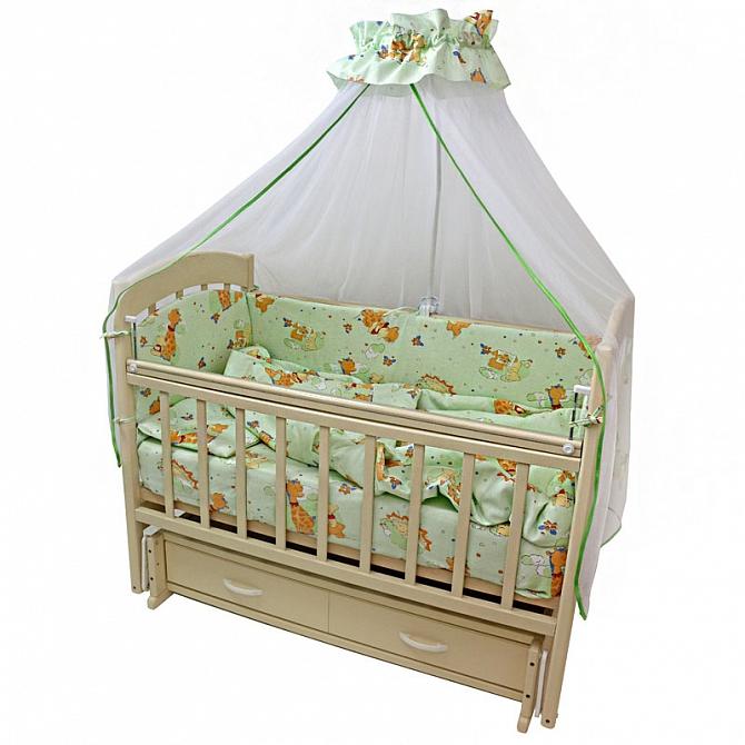 Комплект в детскую кроватку"Фантазия "(7 предметов)розовый,голубой,желтый,зеленый