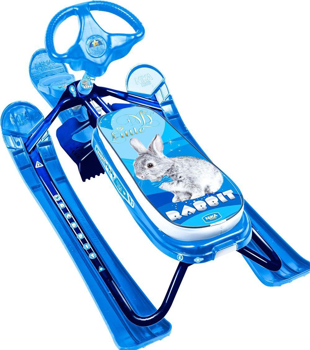 Снегокат "Ника кросс" с кроликом синий каркас