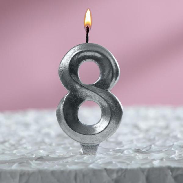 Свеча в торт "Грань", цифра "8", серебряный металлик 5928502