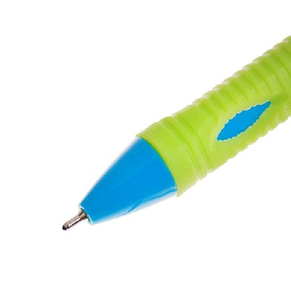 Ручка шариковая автоматическая 0,7мм синяя,корпус белый с резиновым держателем МИКС