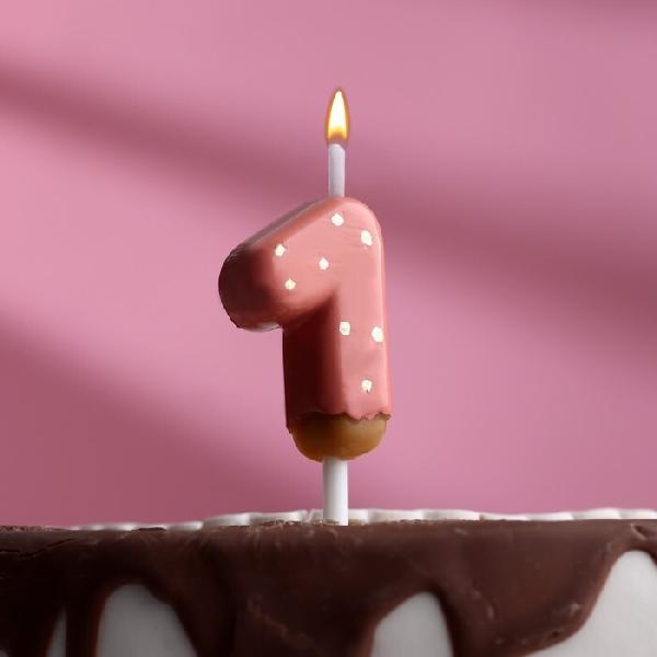 Свеча в торт "Клубничная глазурь", цифра "1", розовая   7003958