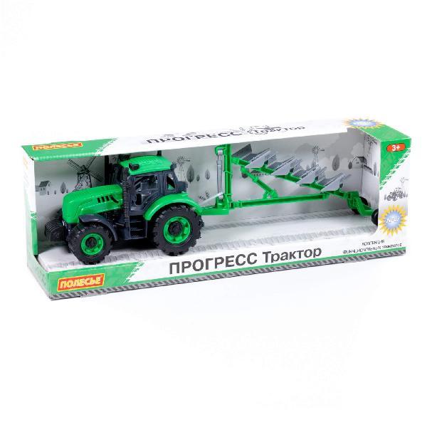 Трактор "Прогресс" с плугом инерционный (зелёный) (в коробке)