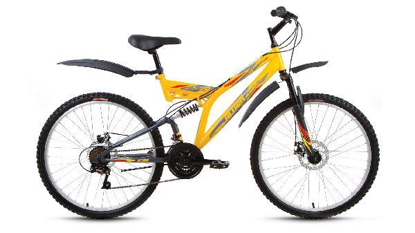 Велосипед FORWARD АЛЬТАИР МТВ FS 26 2.0 (26" 18ск рост 16") желтый/серый мат.