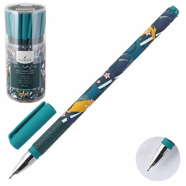 Ручка маслян. LOREX SHINE LIKE A FLOWER серия Slim Soft Grip 0,50 мм синий резин.грип кругл. прорези