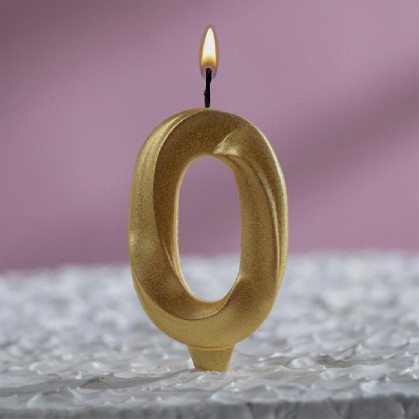Свеча в торт "Грань", цифра "0", золотой металлик 5928484