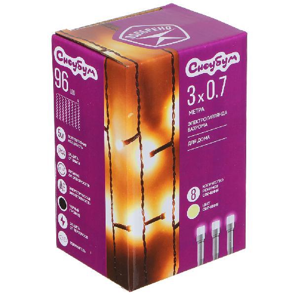 Гирлянда СНОУ БУМ «Бахрома», 96 LED ламп цвета шампань, 8 режимов, 3*0,7 м