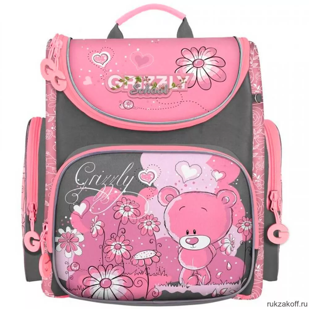 Рюкзак школьный Grizzly RAr-080-11 серо-розовый