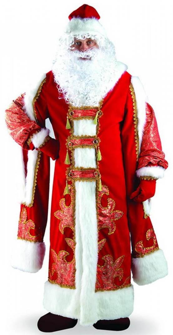 Карнавальный костюм "Дед  Мороз Царский"(шуба,шапка,варежки,борода,парик,мешок)д/взр р.54-56