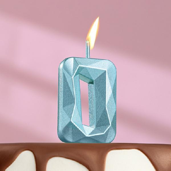 Свеча в торт на шпажке «Алмаз», цифра "0", голубая, 13 см   9338071