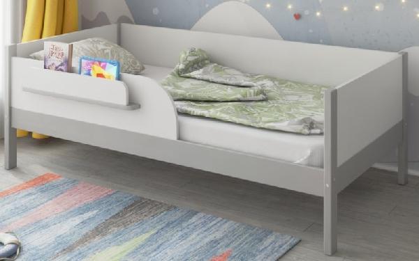 Кровать подростковая"Astrid"(спальное место160*80 реечное дно,съемный бортик,полочка)(серый-белый)
