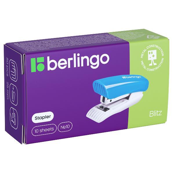 Мини-степлер №10 Berlingo "Blitz" до 10л., пластиковый корпус, голубой