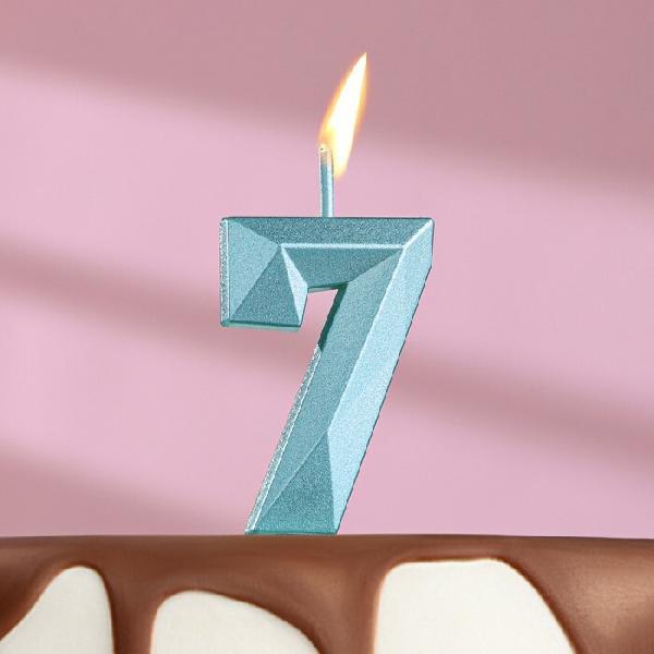 Свеча в торт на шпажке «Алмаз», цифра "7", голубая, 13 см   9338078