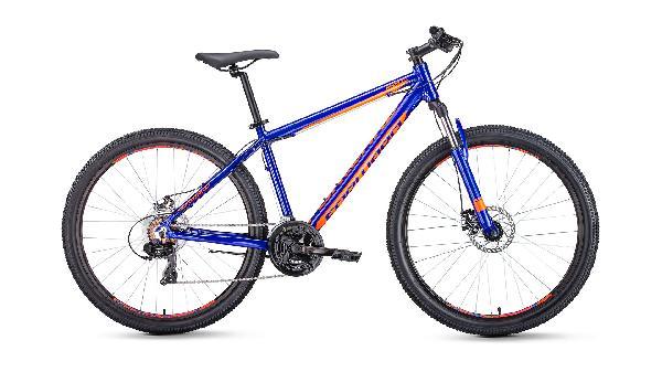 Велосипед Forward APACHE 2.0 dic.(27,5  21ск,рост 17,19)син./оранж,черный мат.