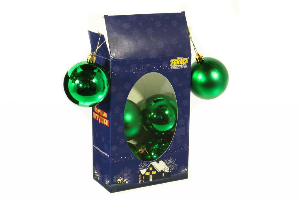 Набор из 6 шаров 7см, зеленые с под.упаковке,матовые глянцевые