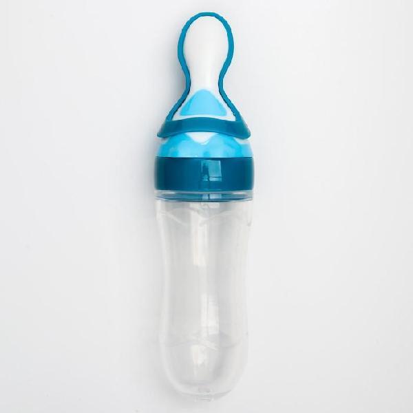 Бутылочка для кормления, силиконовая, с ложкой, 90 мл, цвет голубой   4780648