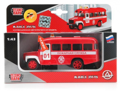 Машина"Технопарк"металл.инерц.КАВЗ пожарная служба свет+звук СТ10-069-1